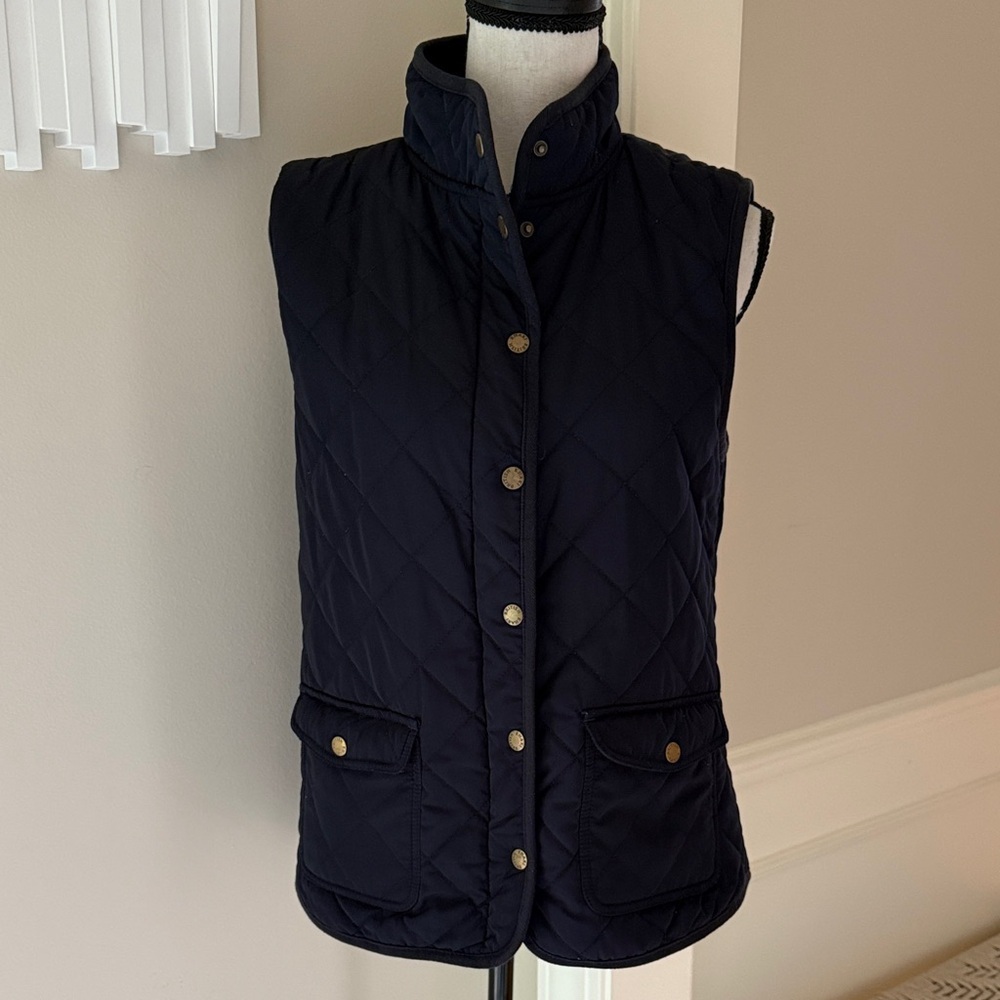 British Khaki Navy Blue Women's Quilted Vest Size M